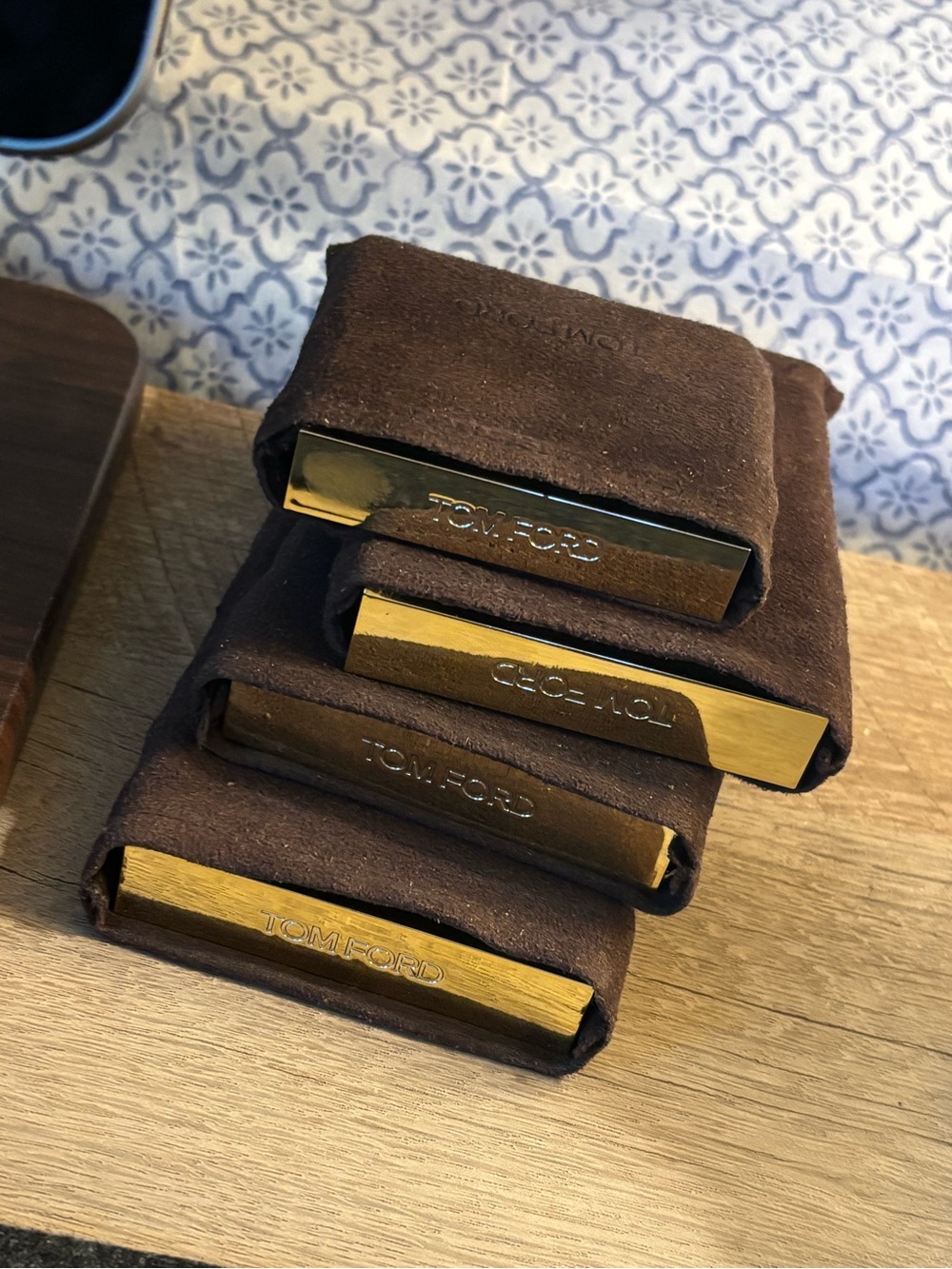 Tom Ford Brown Faux Suede (100% Polyester) Makeup Sleeve Bundle (One Set of 4)